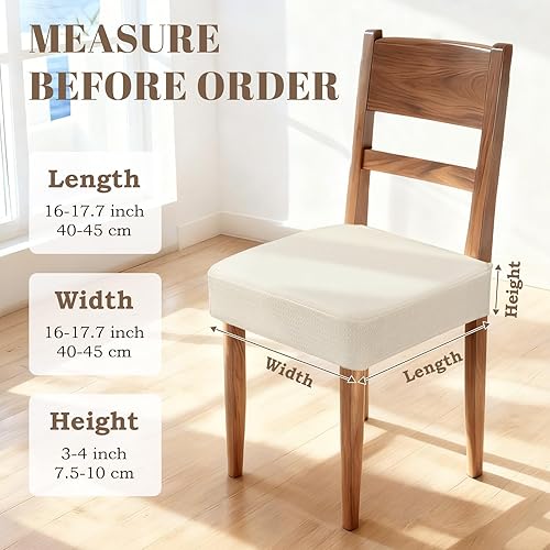 Miniatura 6 de Songrey Juego de 4 fundas de asiento impermeables para sillas de comedor, sin fundas para sillas traseras, elásticas, extraíbles y lavables, color