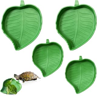 Xindojuz 4 PCS Leaf Reptile Water Dish, Reptile Water Bowl, Tortoise Habitat Accessories, Bearded Dragon Water-Bowl, Turtle Food Feeding Plates for Turtle Small Snake Lizard Gecko, 2 Sizes