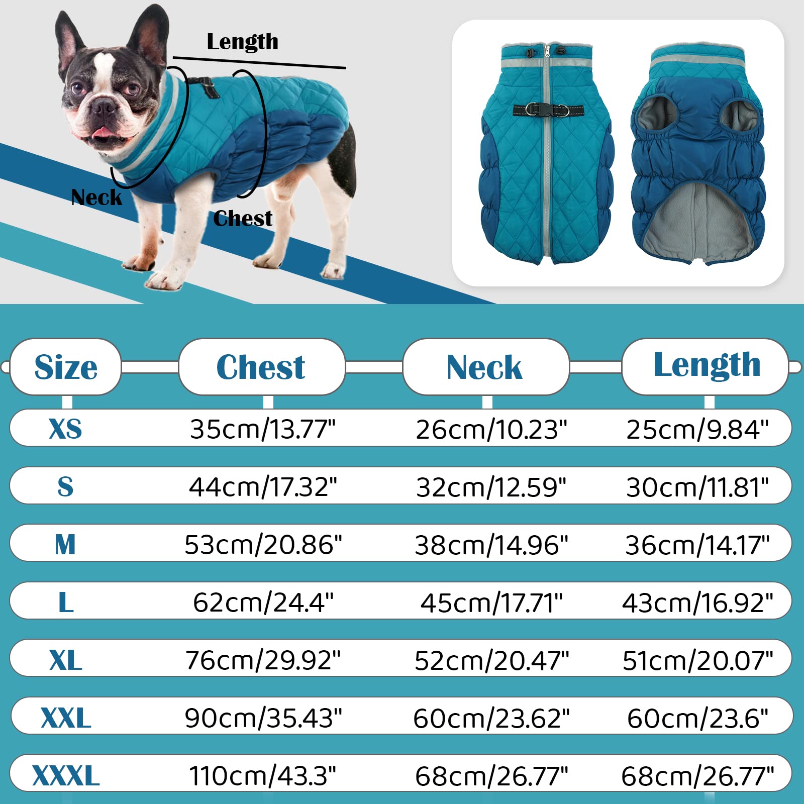 Giacca invernale per cani Accogliente cappotto riflettente impermeabile per cani, caldo indumento per animali domestici, abiti in pile per cani per la stagione fredda con chiusura a cerniera