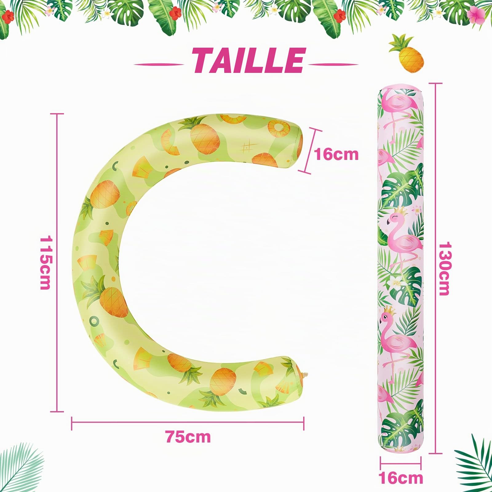Lot de 2 Nouilles de Natation gonflables pour Adultes - Rose et Jaune - pour Les Vacances d'été, la mer, la Plage, Le lac, Les Exercices de fête (Flamant Rose et Ananas)