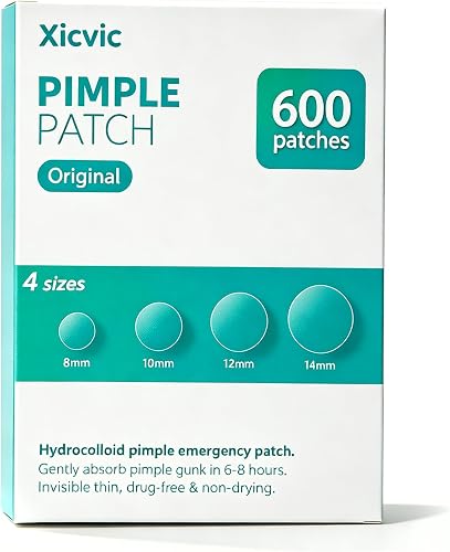 XICVIC Pimple Patches for Face - 4 Size 600 Counts Acne Patches, Hydrocolloid Pa