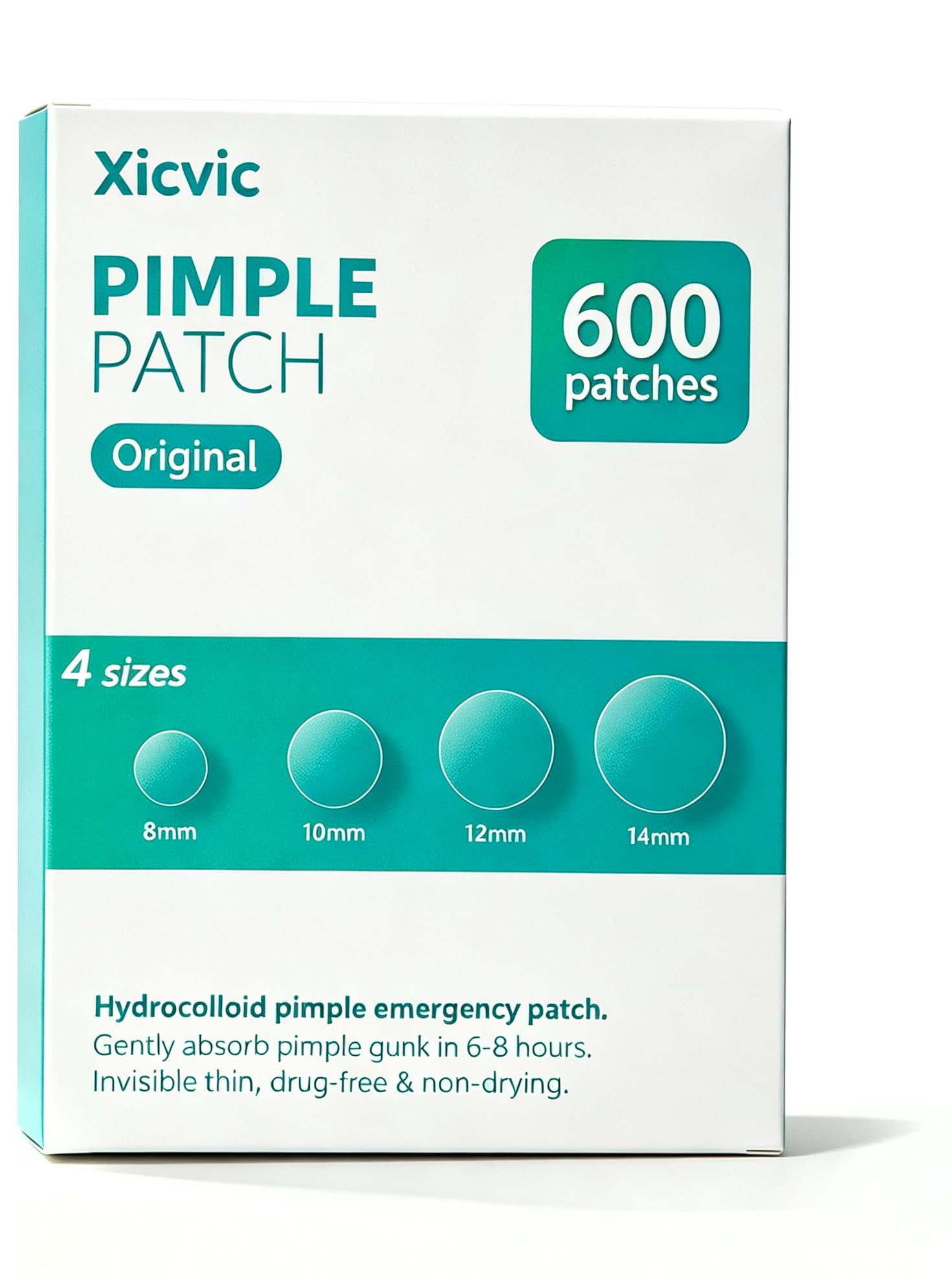 XICVIC Pimple Patches for Face - 4 Size 600 Counts Acne Patches, Hydrocolloid Patches for Covering Zits and Blemishes, Spot Stickers