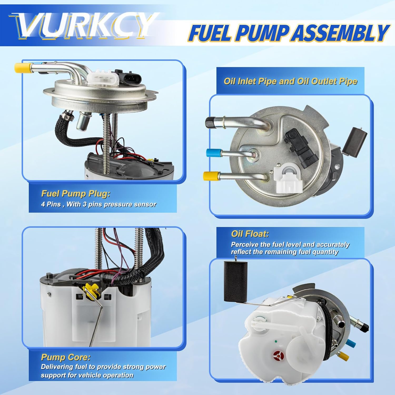 Electric Fuel Pump Module Assembly Compatible with 04-07 Cadillac Escalade/GMC Yukon XL 1500/ Chevy Suburban 1500, 04-07 Chevrolet Avalanche/Avalanche 1500, 5.3L 6.0L 6.2L, Replace 88965555 - Image 5