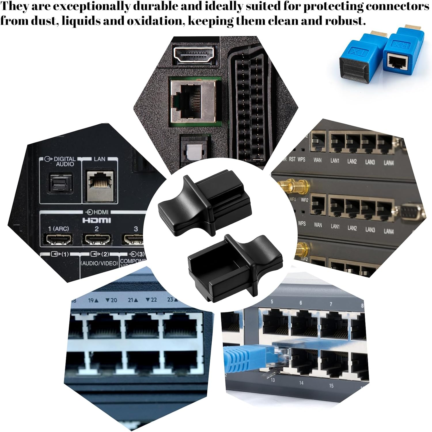 50 Pcs RJ45 Dust Covers Ethernet Port Plugs Protector Stopper Silicone Cap for TV, Computer, Other Devices(Black)