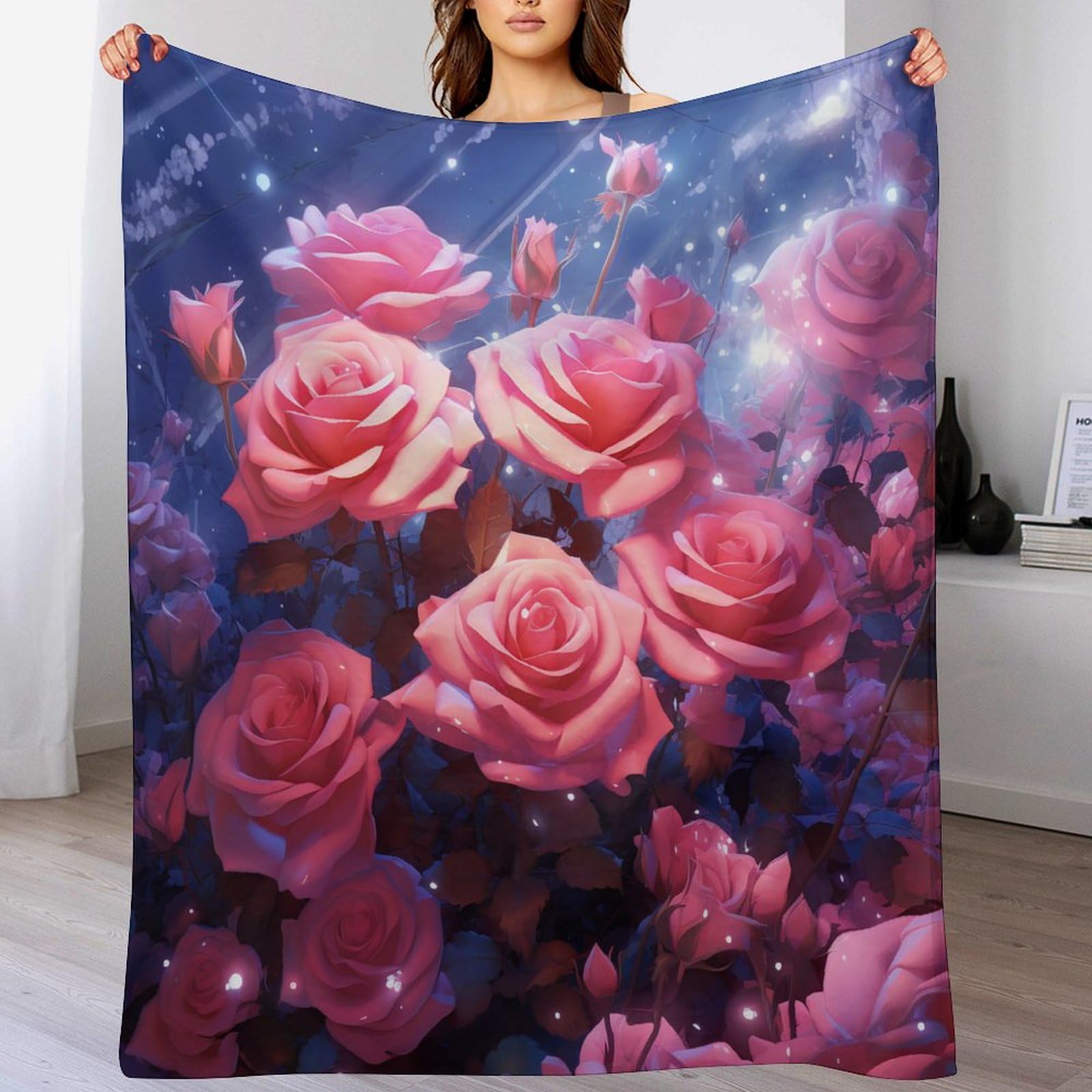 Manta de franela con rosas de alta suavidad colcha decorativa sofá