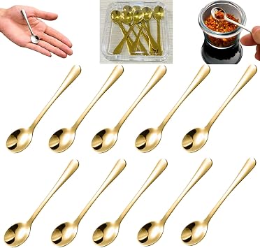 10 Pcs Mini Spoons for Spices, Small Size 2.8" Salt Spoons With Acrylic Box, 304 Stainless Steel Tiny Spoon, Little Spoon for Salt, Sugar, Coffee, Powder, Dessert, Caviar Gold