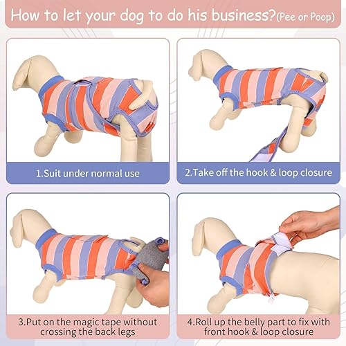 Miniatura 21 de Kuoser Traje de recuperación para perros después de la cirugía, traje de cirugía para perros hembra, esterilización masculina, mameluco para perros