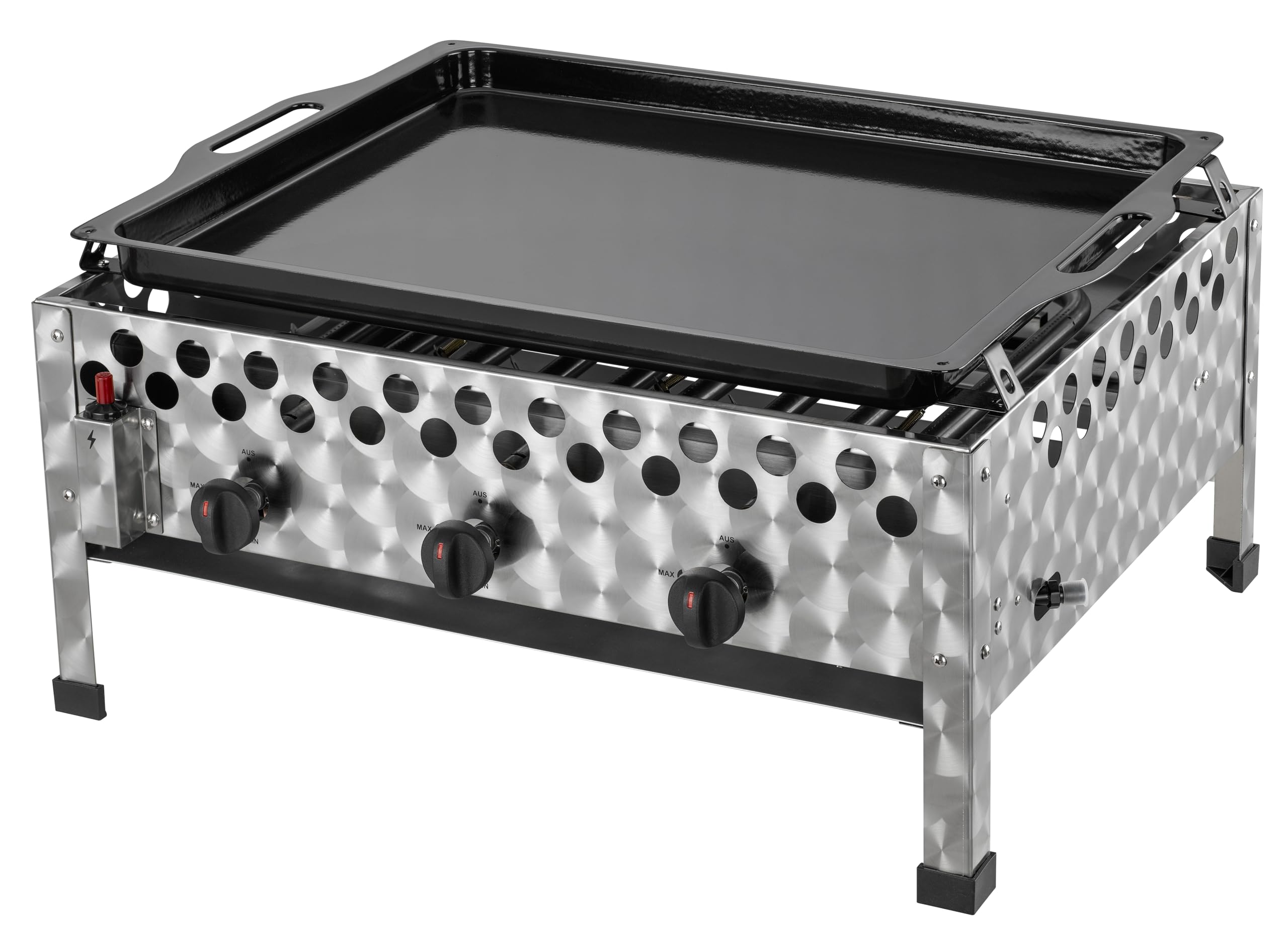 tepro Gasgrill Wurstbräter mit Grillpfanne, 3 Edelstahl-Brenner je circa 4 kW, Grillfläche circa 56,5 x 46,5 cm, Maße circa 60 x 54,5 x 28,2 cm