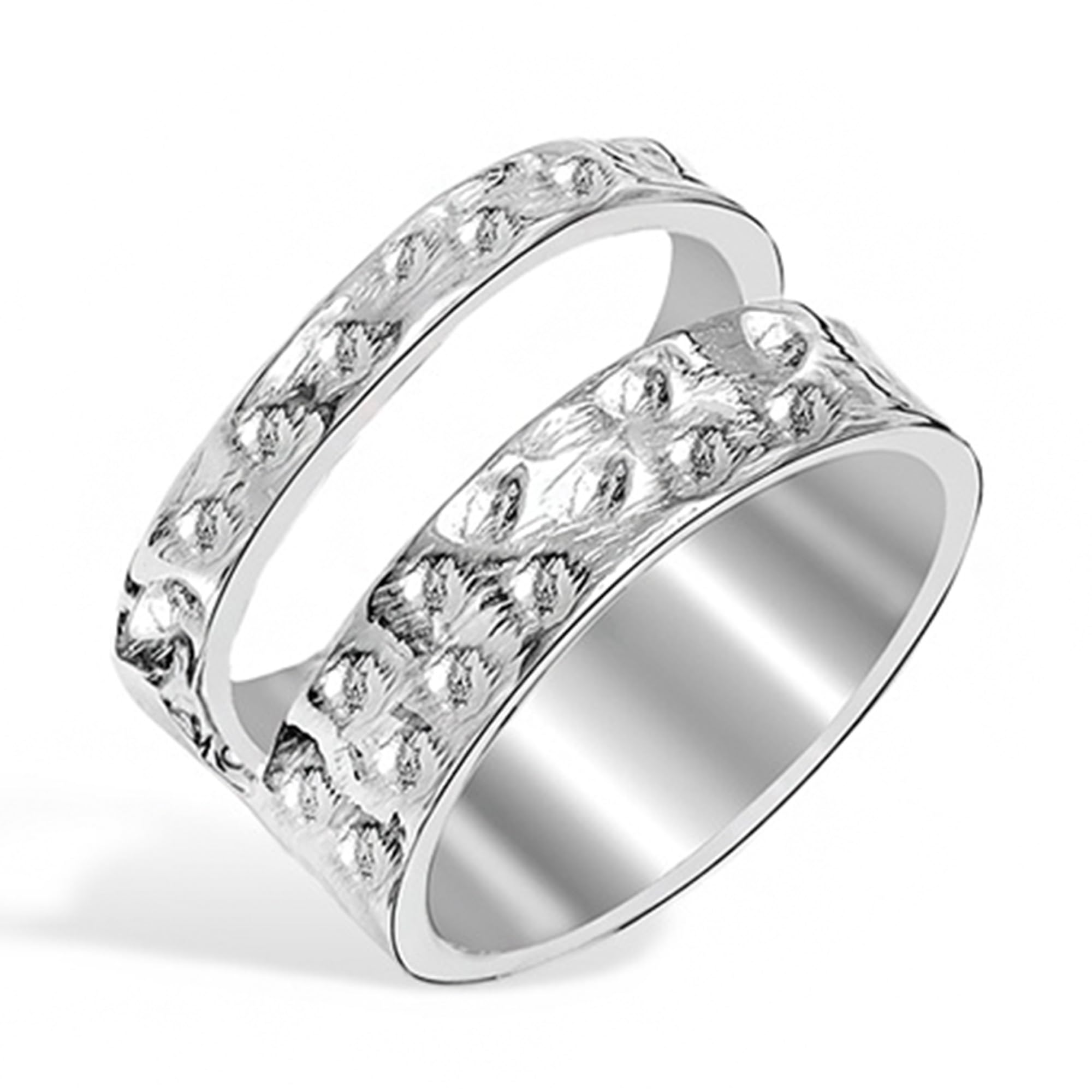 925 Sterling Silver Doubled Spaced Ring for Women | Classic Hammered Textured Wide Band Ring | Women's Silver Two Band Ring-image-34