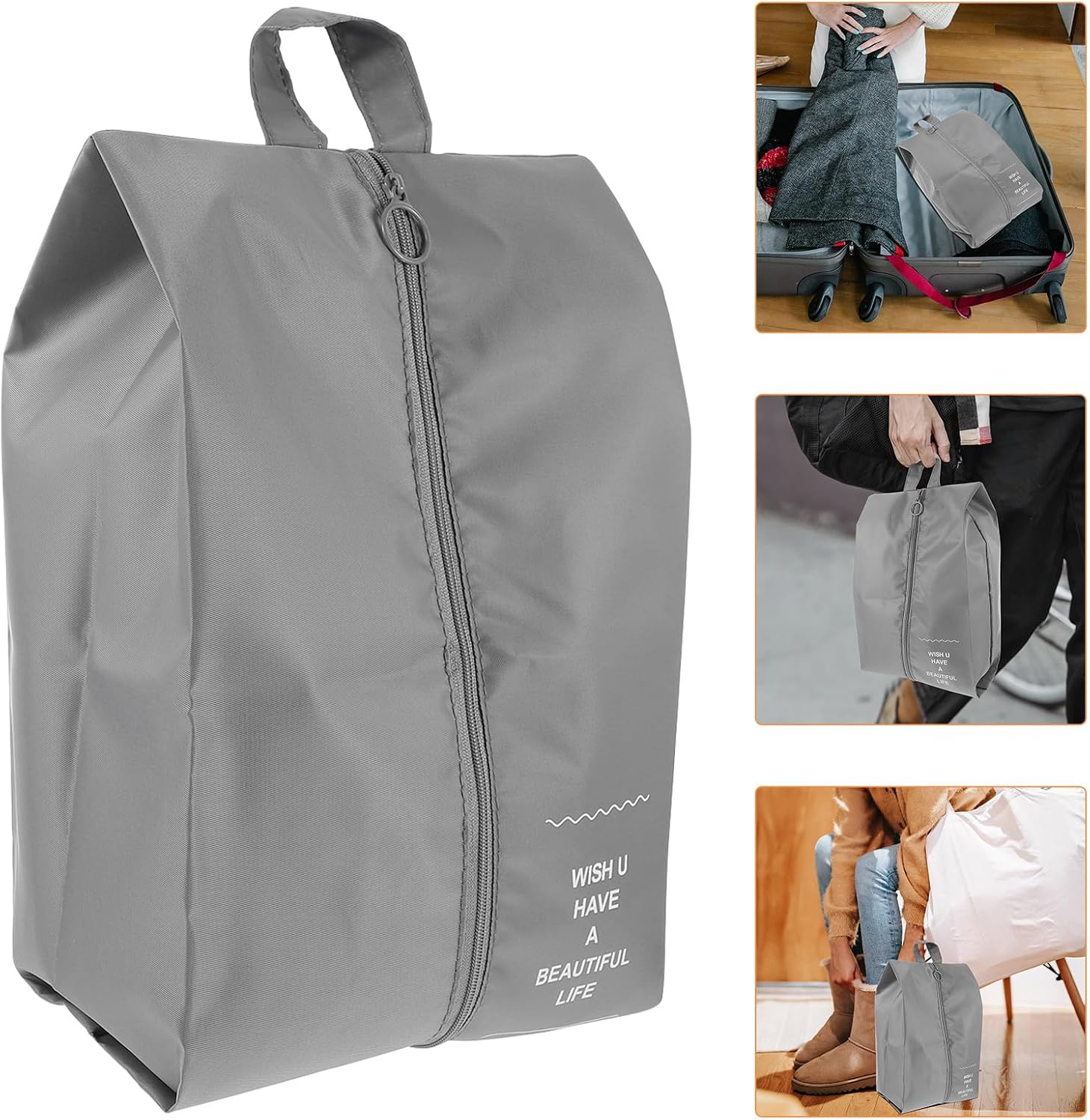 NOLITOY 4pcs Portable Shoes Pouch Set Waterproof Shoe Bags with Handle Gray Travel Storage Organizer for Sneakers and Boots