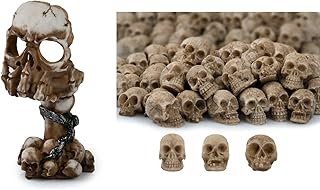 DS. DISTINCTIVE STYLE Skull Candle Holder 6.3 Inch with 40 Pieces Mini Skeleton Head Figurines Halloween