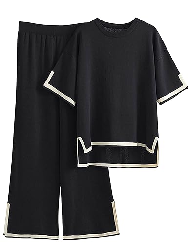 Tanming Sweater Sets Women 2 Piece Lounge Sets Short Sleeve