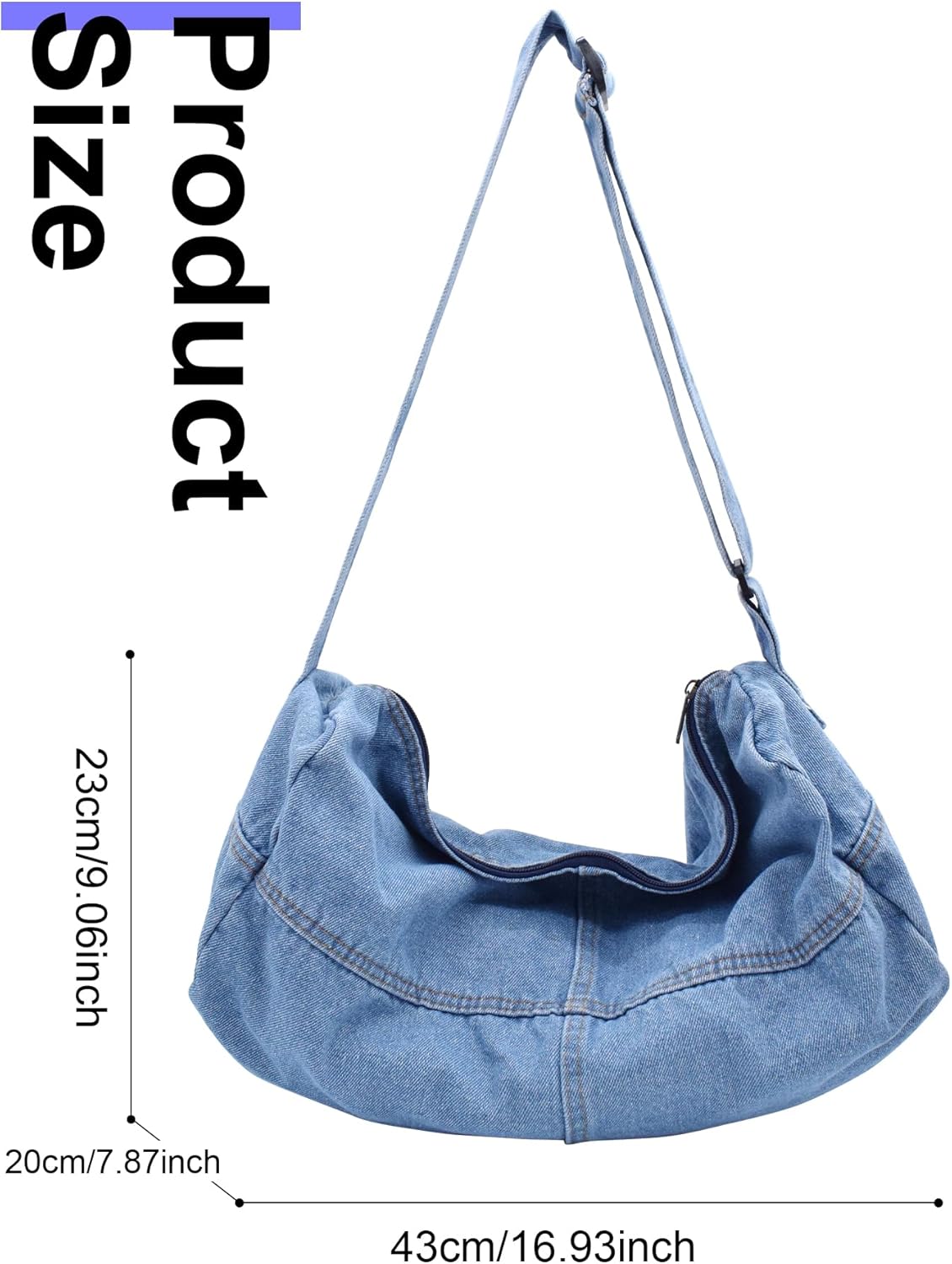 TeeYee Women Tote Bag Crossbody Crescent Bag Fashion Canvas Hobo Shopper with Zipper Pockets for Work Travel