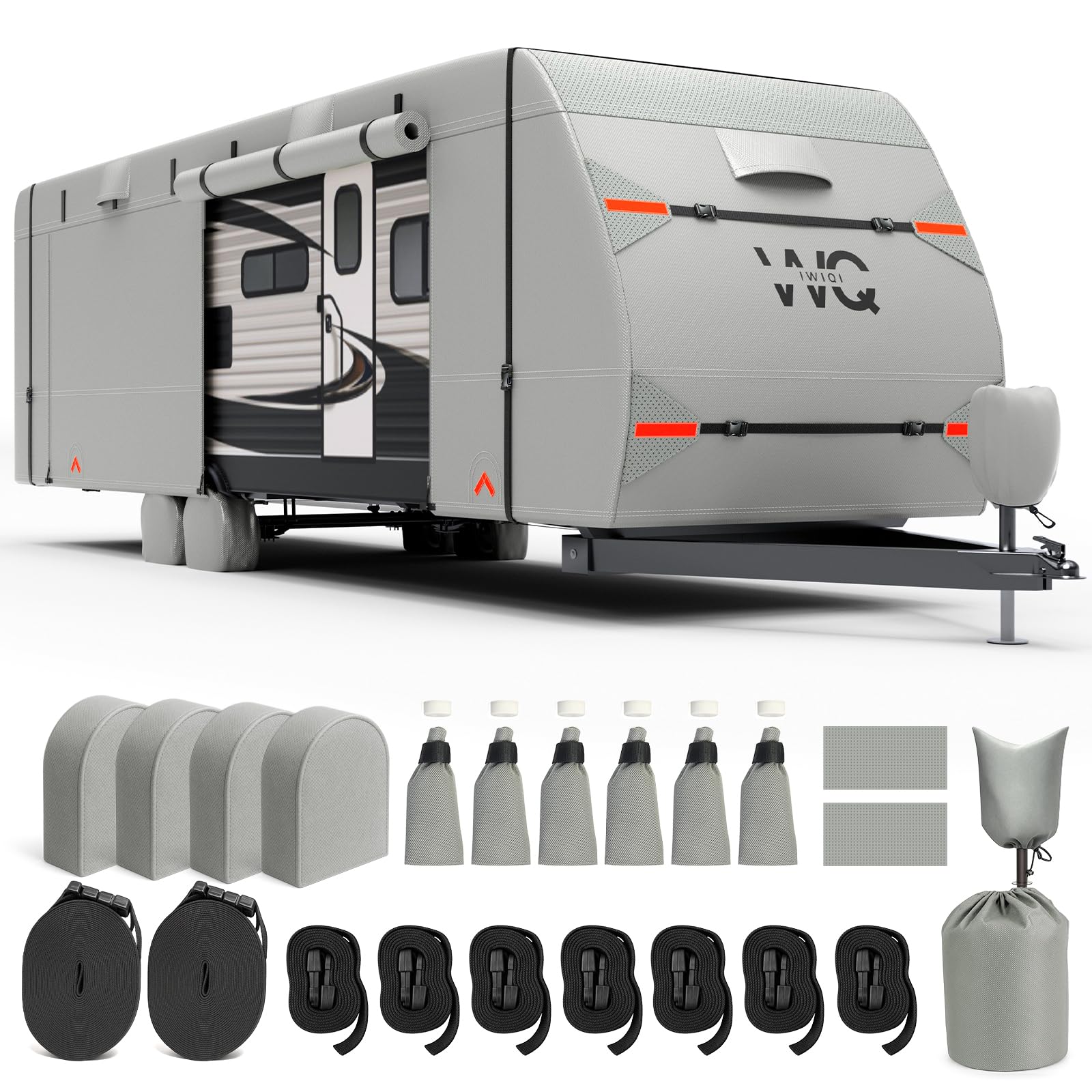 IWIQI RV Cover,Travel Trailer Cover 22-24 FT with 7 Layers Top,Waterproof and UV Resistant Camper Cover with 4 Tire Cover & 6 Tongue Jack Cover