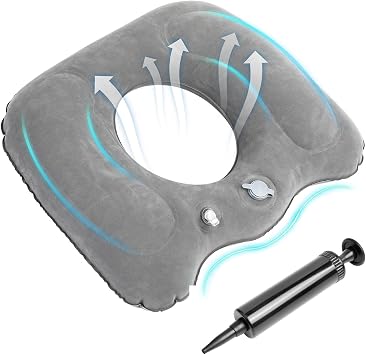 Inflatable Donut Pillow Seat Cushions, Hemorrhoid Cushion, Inflatable Cushions to Sit On, Ring Donut Cushion for Coccyx Pain Bed Sores Office Workers Drivers Pregnancy Travel Sitting,with PumpGrey