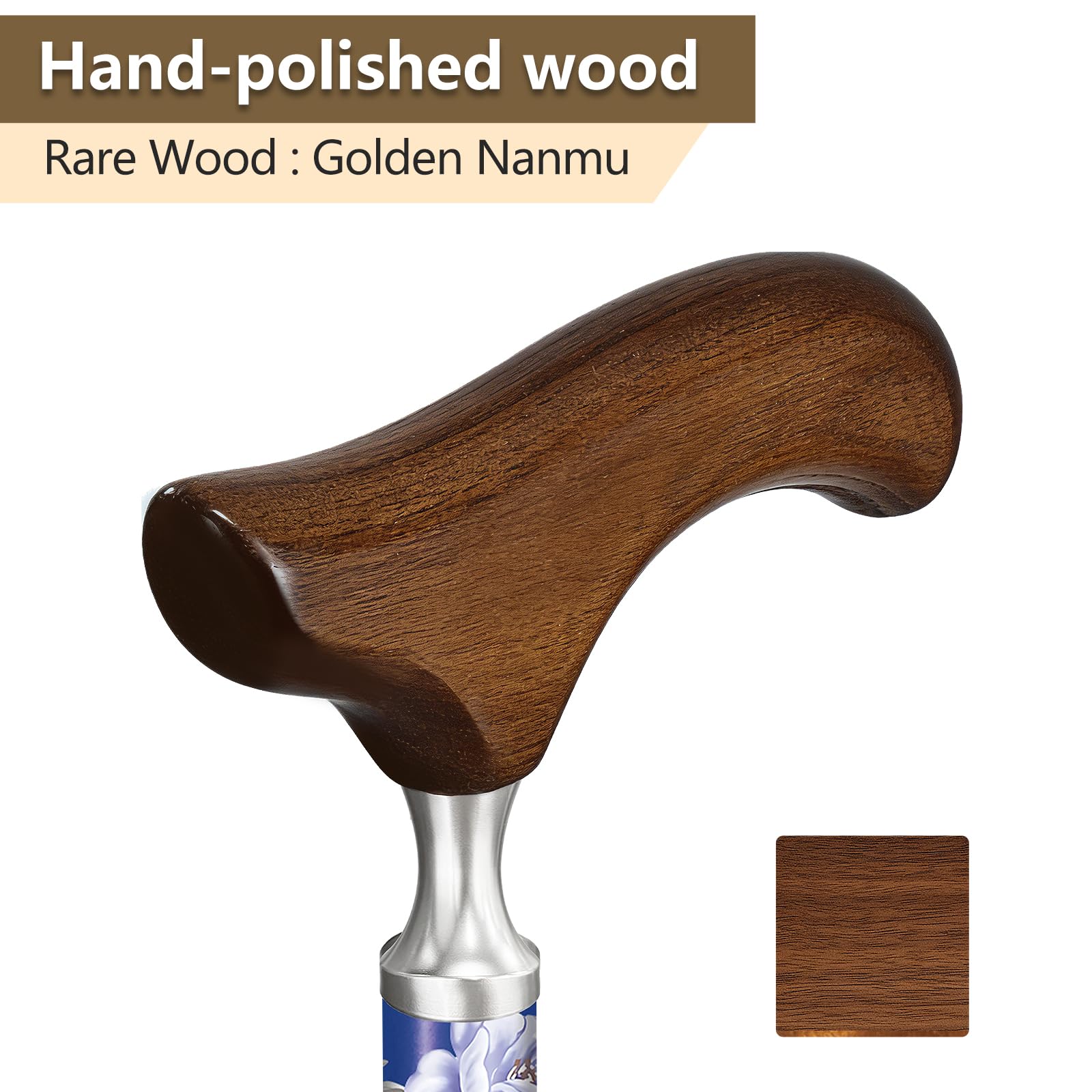 Bastón plegable con soporte antideslizante para hombres y mujeres, bastón de aluminio anticaída, mango de madera, ligero, bastón plegable ajustable para mayor estabilidad y apoyo (morado)