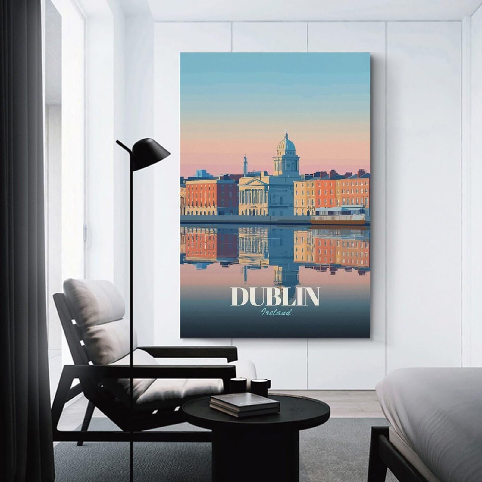 Junmoney Canvas Wall Decor Dublin Ireland Cityscape Reflection Art, 24x36inch(60x90cm), for Gallery Wall Decor And Room Displays, An Easy Match for Collected Prints