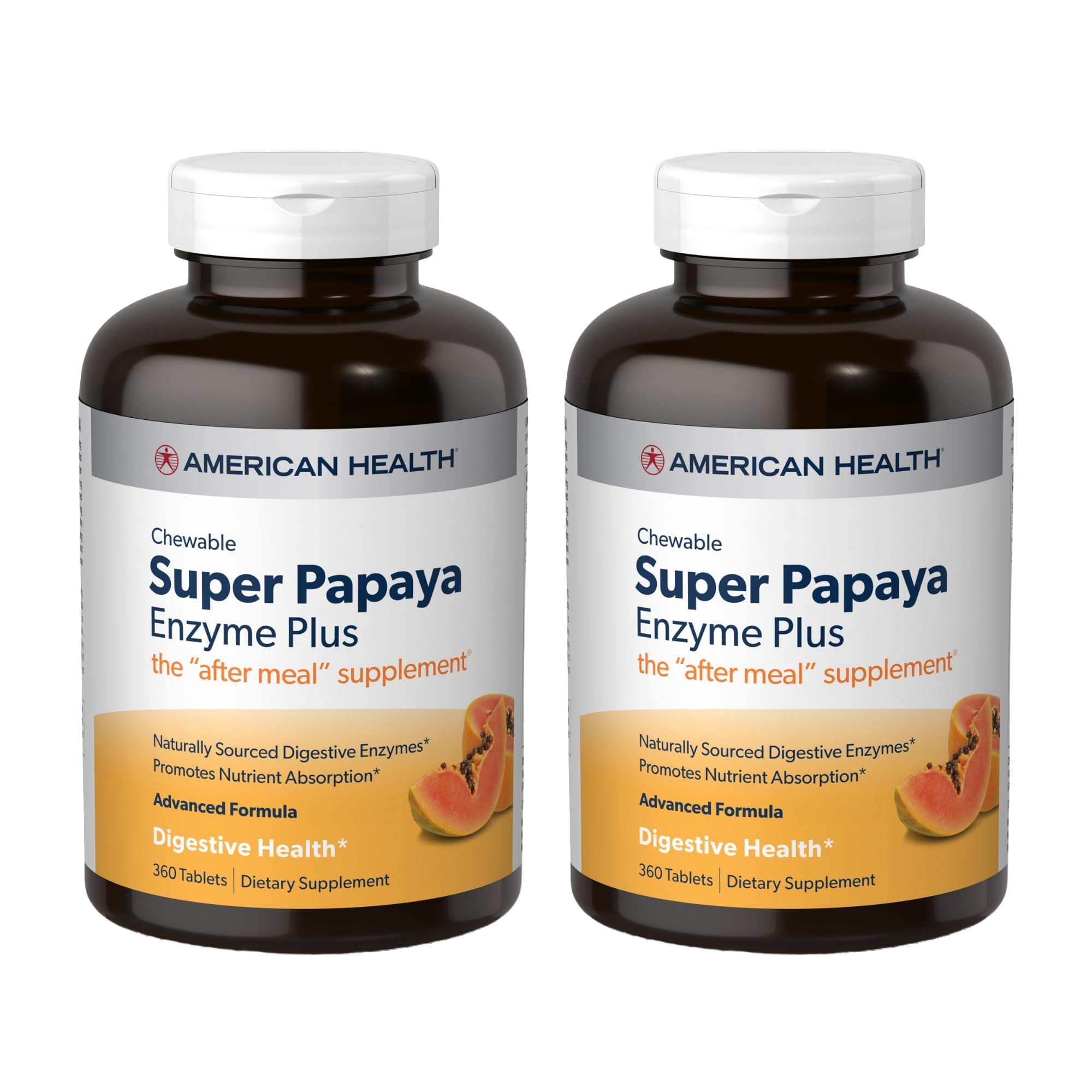 American Health Super Papaya Enzyme Plus - 360 Chewable Tablets, Pack of 2