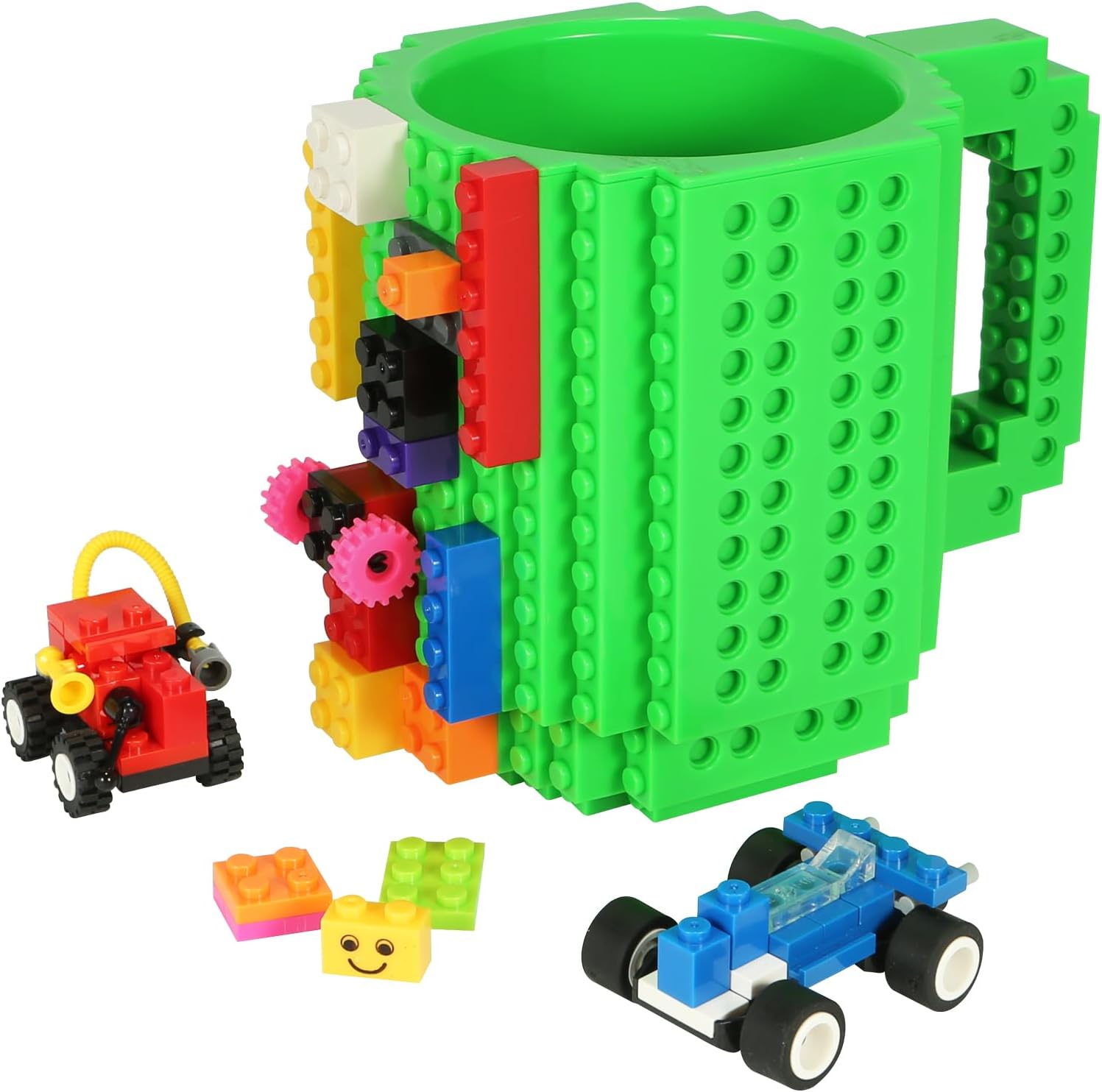 Lumsburry Build-on Brick Coffee Mug, Funny DIY Novelty Cup with Building Blocks Creative Gift for Kids Men Women Xmas Birthday (Green)