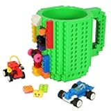 Lumsburry Build-on Brick Coffee Mug, Funny DIY Novelty Cup with Building Blocks Creative for Kids Men Women Xmas Birthday (Green)