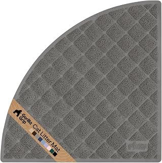 GORILLA GRIP Cat Litter Box Mat, Coiled Mesh Trapping Mats, Corner Gray | Soft on Paws, Scatter Control for Less Mess, Phthalate Free, Ultra Deep Catch Grooves, Rinse or Vacuum to Clean