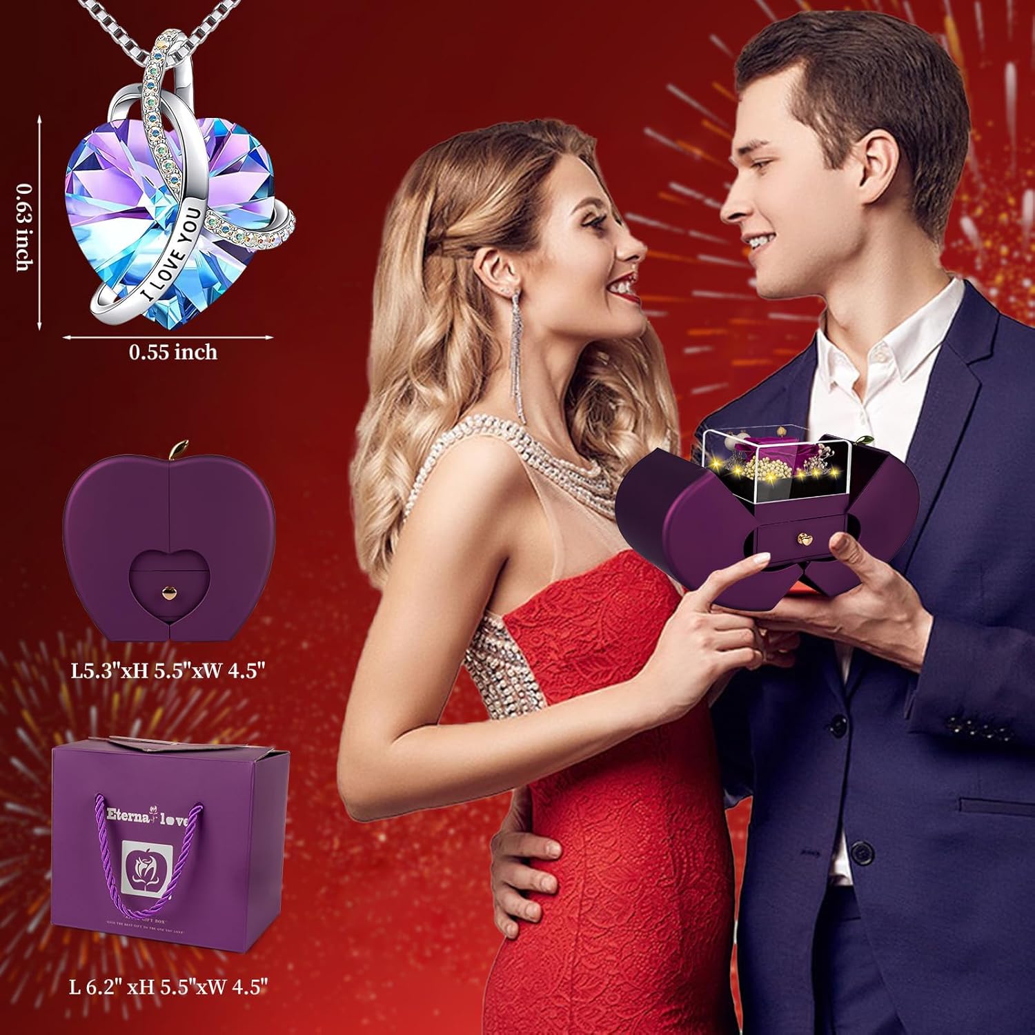 Preserved Real Purple Rose with l Love You Necklace -Mothers Day Gifts for Mom Her Wife Girlfriend Women Grandma on Valentines Mothers Day Christmas Anniversary Romantic-Purple