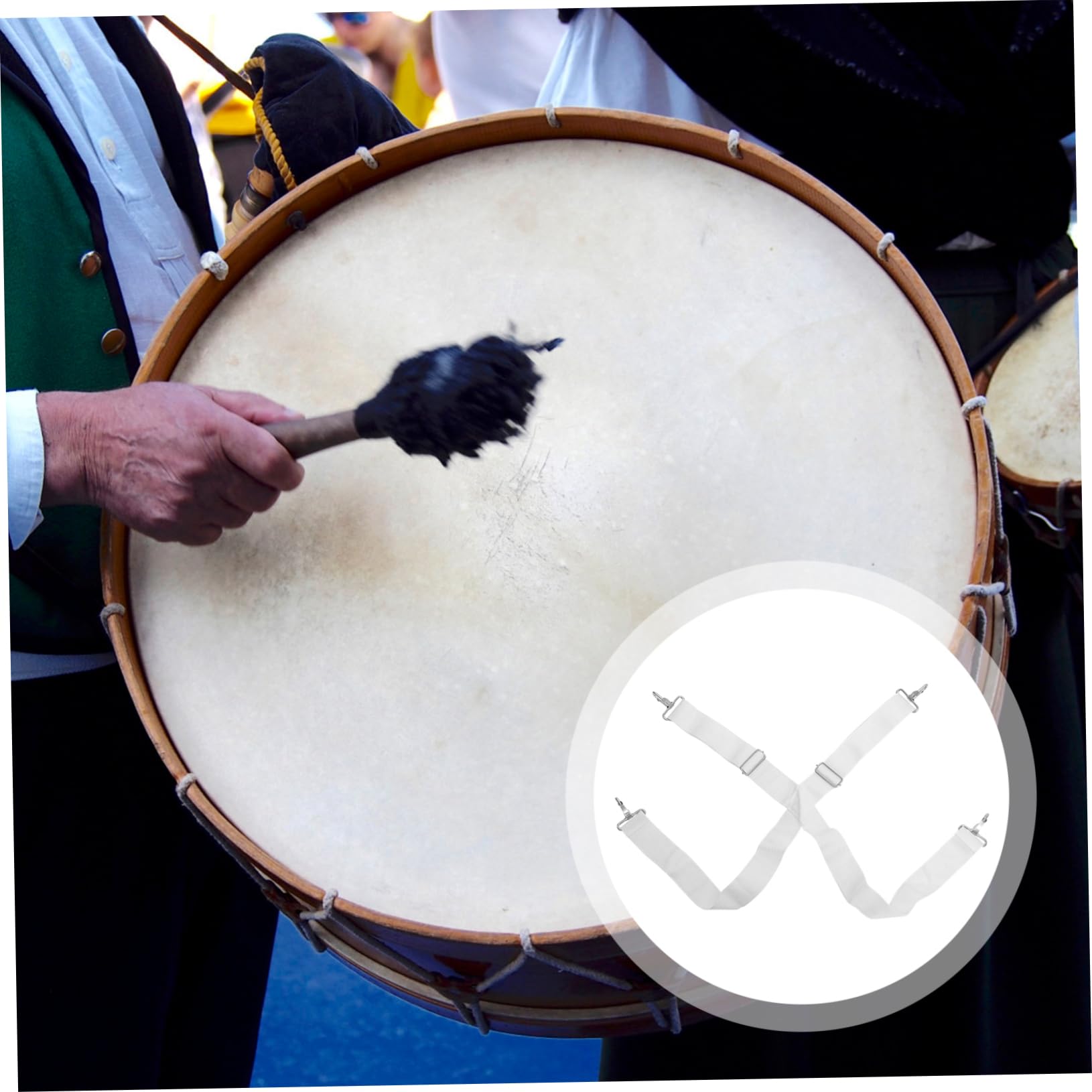 Vaguelly Verstellbarer Weißer Nylon Bassdrum Doppelschultergurt 2 Stück mit Bequemem und Sicherem Halt für Marschtrommel Musiker