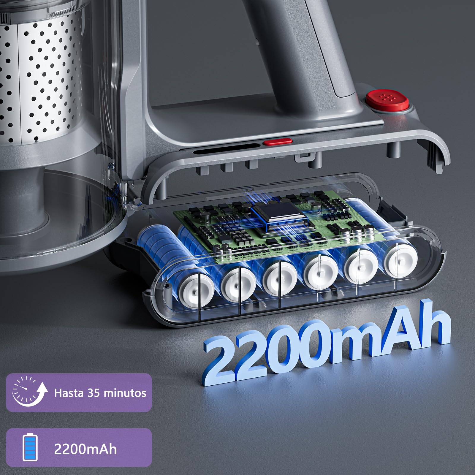 Aspiradora con batería, 50000 PA, aspiradora inalámbrica con pantalla LED, aspiradora ligera con batería, aspiradora de mano, potente potencia de succión para pelo de animales, alfombras