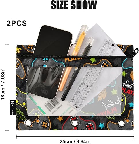 Miniatura 3 de Colorido estuche con cremallera para videojuegos para carpetas de 3 anillas, bolsa transparente para lápices, suministros diarios de oficina,