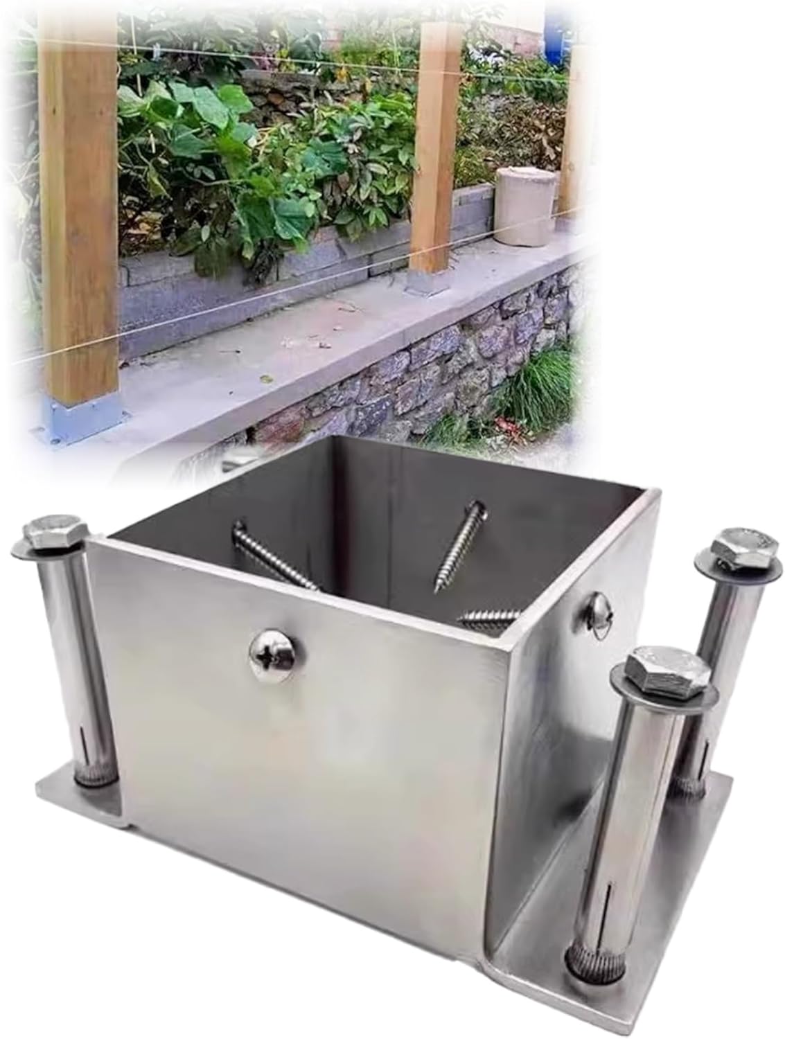 フェンス用高耐久ポストホルダー、スクエアメタル手すりサポート