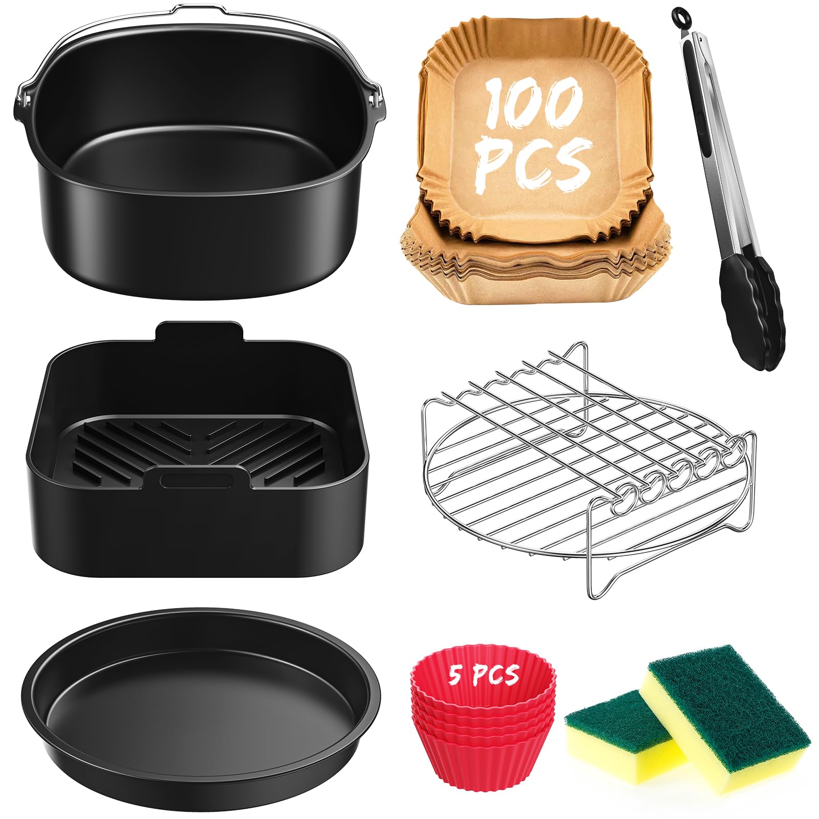 22CM Accesorios Freidora de Aire para COSORI 5,5L/6L/6,2L/6,4L, Cecotec 6L 6,5 L, 8PCS Reutilizable Molde Silicona Freidora de Aire, Air Fryer Accesorios sin aceite, BPA free