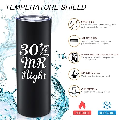 Miniatura 5 de Patelai Juego de 2 tazas de café de aniversario de boda, regalo de aniversario, juego de regalos de Sr.Sra. Always Right, vaso de 20 onzas con tapas