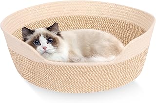 Cama para Gatos de 50 cm, Lavable, Cesta Redonda de Cuerdas de algodón, Cama Trenzada para Gatos y Perros pequeños, camasuave para Mascotas, Color Blanco