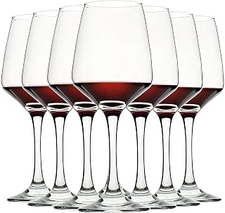CCREST 12oz Lead-Free Wine Glasses Set of 8 - Clear Durable Stemmed Glassware for Red White Wine