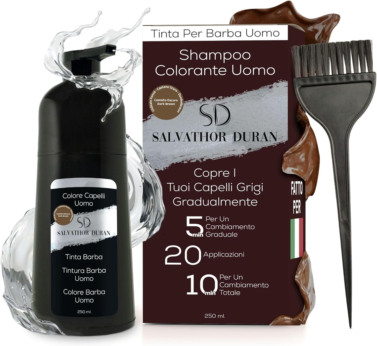 Tintura Barba Uomo - Tintura Barba - Shampoo Anticana Uomo - 20 Applicazioni - Salvathor Duran - 250 ml. - Colore Marrone Scuro - Amazon product rated Grade D