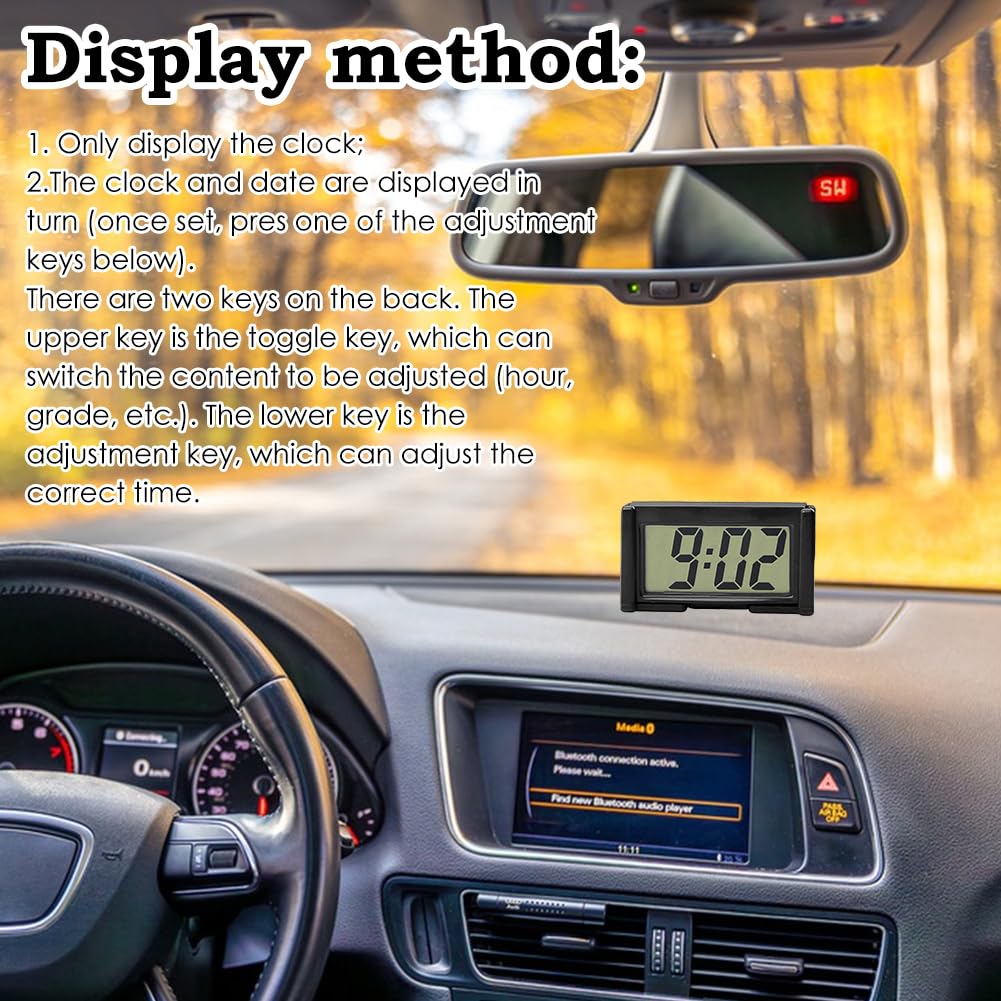 Mini zegar samochodowy, elektroniczny zegar cyfrowy, LCD Digital Clock, samochodowy zegar elektroniczny, mini zegar cyfrowy, na deskę rozdzielczą, biurko, stół, do łazienki, czarny