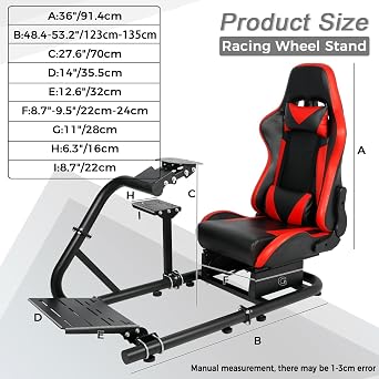 Hottoby Adjustable Racing Cockpit Red Seat Fit for Logitech G923 G920, for Thrustmaster, for Fanatec,Wheel Shifter Pedals NOT Included
