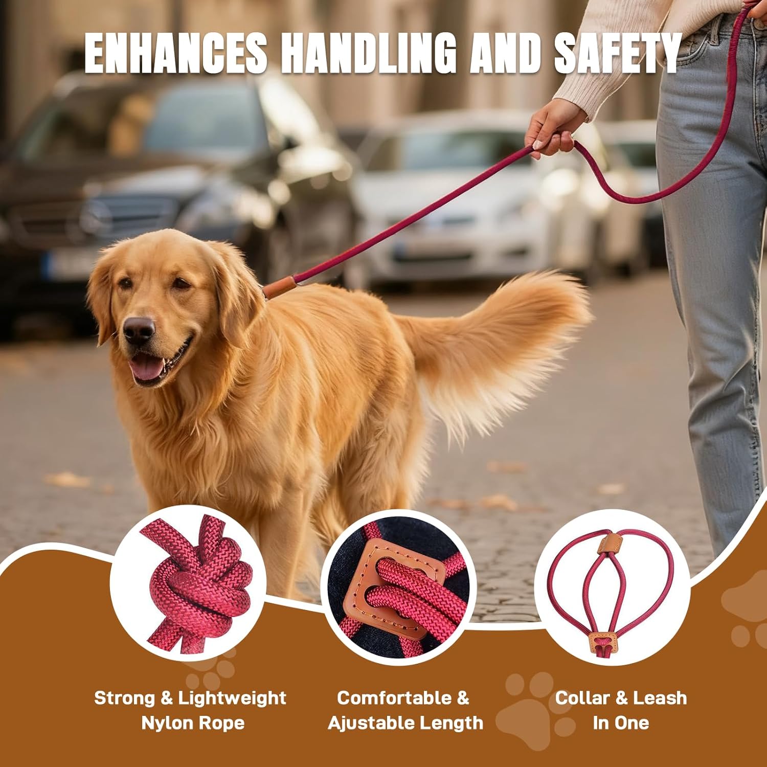 Slip Leads for Dogs, No Pull Rope Dog Harness, Collar Leash and Harness All in One, Adjustable Pet Training Lead for Walking, Dog Leashes for Small Medium Large Dogs, 5ft