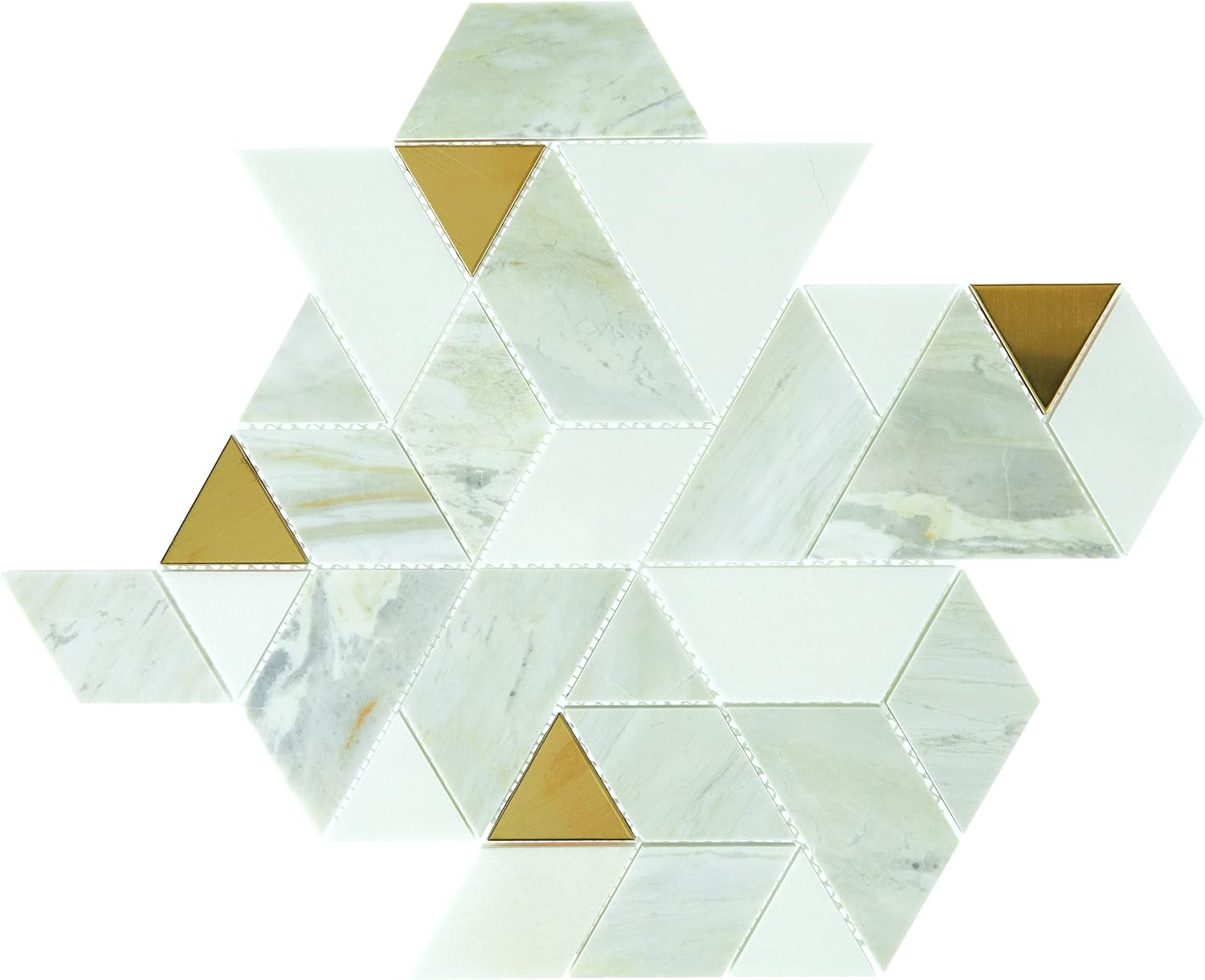 Daltile Pietra Divina Marble Natural Stone Spectrum Mosaic in Polished & Metal Namaste Gold Blend (10 PC per Carton) (9.60 SQFT per Carton)