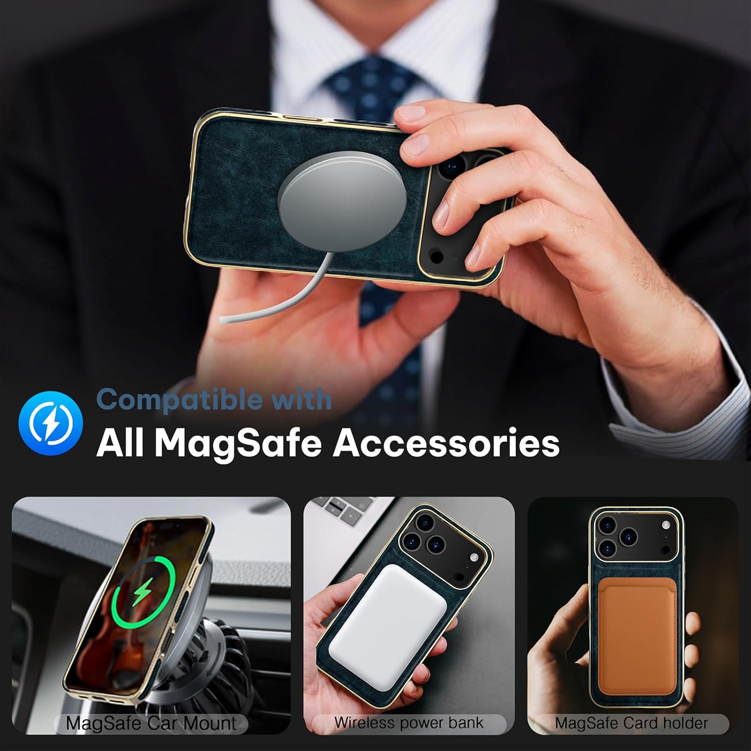 LOHASIC Magnetic for iPhone 17 Pro Max Case, Compatible with MagSafe, Modern Aesthetic Leather Design, Non-Slip Grip Protective Cover Phone Case for i Phone17 Pro Max 6.9" 2025 - Petrol Blue - Image 4