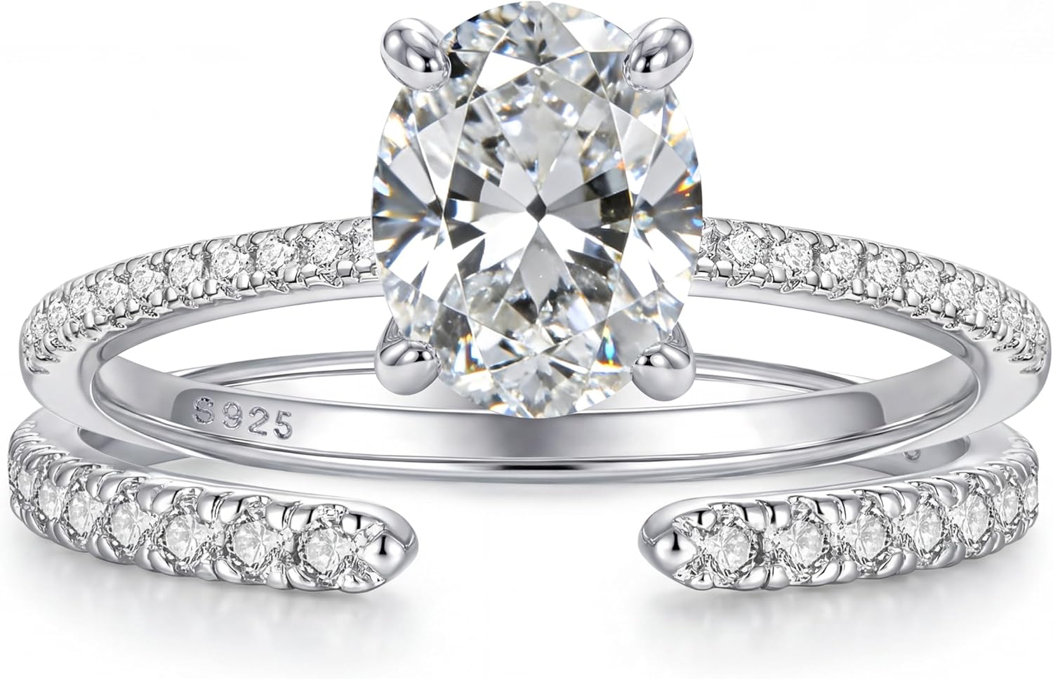 MILACOLATO Solid 925 Sterling Silver Rings for Women White Gold Plated Cubic Zirconia Wedding Ring Set Stackable Wedding Bands for Women Engagement Promise Rings Open Ring Size 5-10