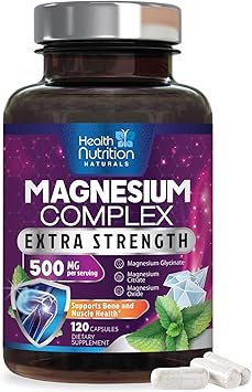 Magnesium Complex 500mg per Serving - Max Absorption Magnesium Powder Capsules for Muscle, Nerve, Bone and Heart Health Support, High Absorption Citrate Complex, Gluten Free, Non-GMO - 120 Capsules