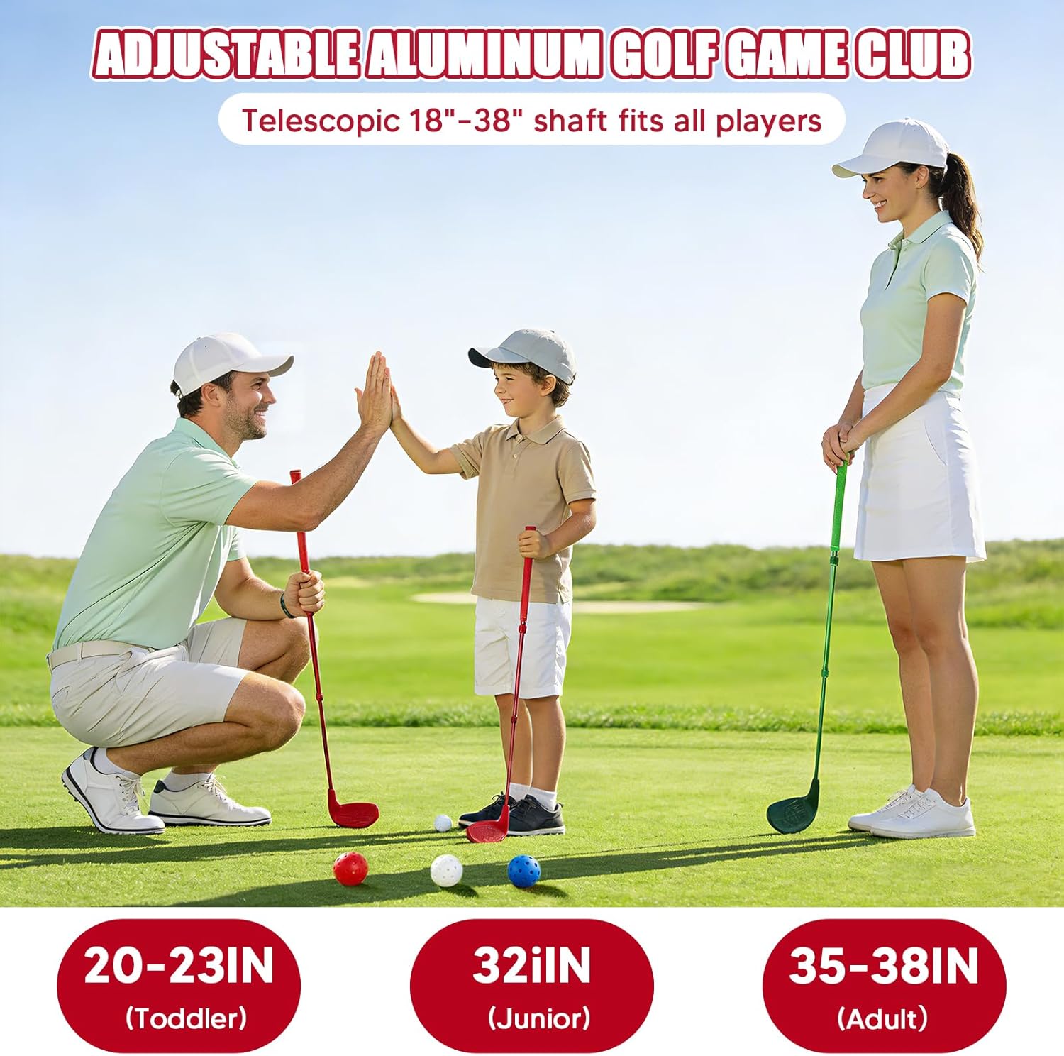 2 Pack Backyard Golf Clubs Adjustable Telescopic 18-38 Inch Aluminum Alloy Shafts Oversized Forgiving Heads Chipping Sticks for Indoor Outdoor Yard Games Works with Plastic or Foam Balls