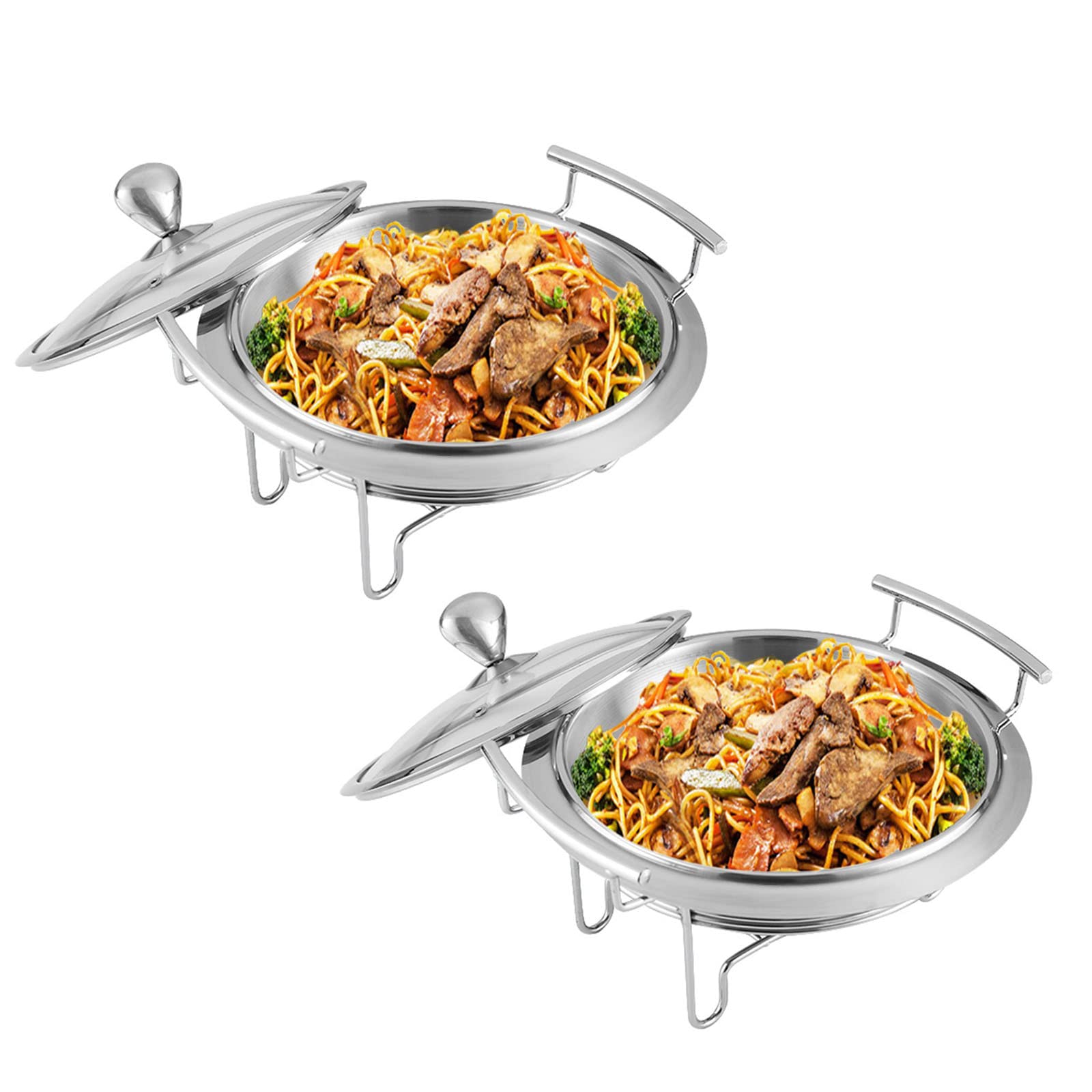 2/4 Pack Visible Chafing Dish Set, Stainless Steel Round Buffet Server Warming Tray for Parties Weddings And Events, with Glass Lid, Food Pan And Fuel Holder,4 Pack,24Cm(2 Pack-24Cm)