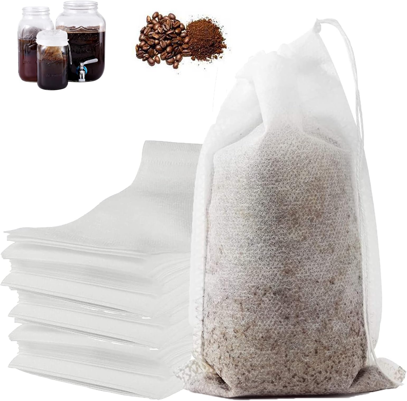 120PCS No Mess Cold Brew Bags, Cold Brew Coffee Filters 4”x 6” Disposable French Press Filter Bags Fine Mesh Brewing with Drawstring for Iced Coffee Maker in Mason Jar or Pitcher