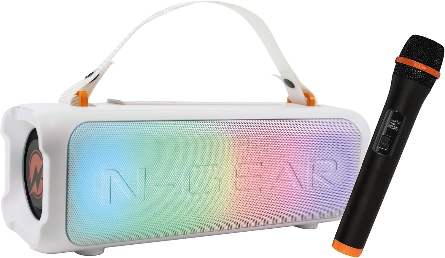 N-Gear Blazooka 703 White Cassa Bluetooth Karaoke 100 W con Luci LED | 100 W, Bluetooth, batteria fino a 5 ore, microfono wireless, luci RGB, USB e AUX, peso 738 g, design portatile bianco