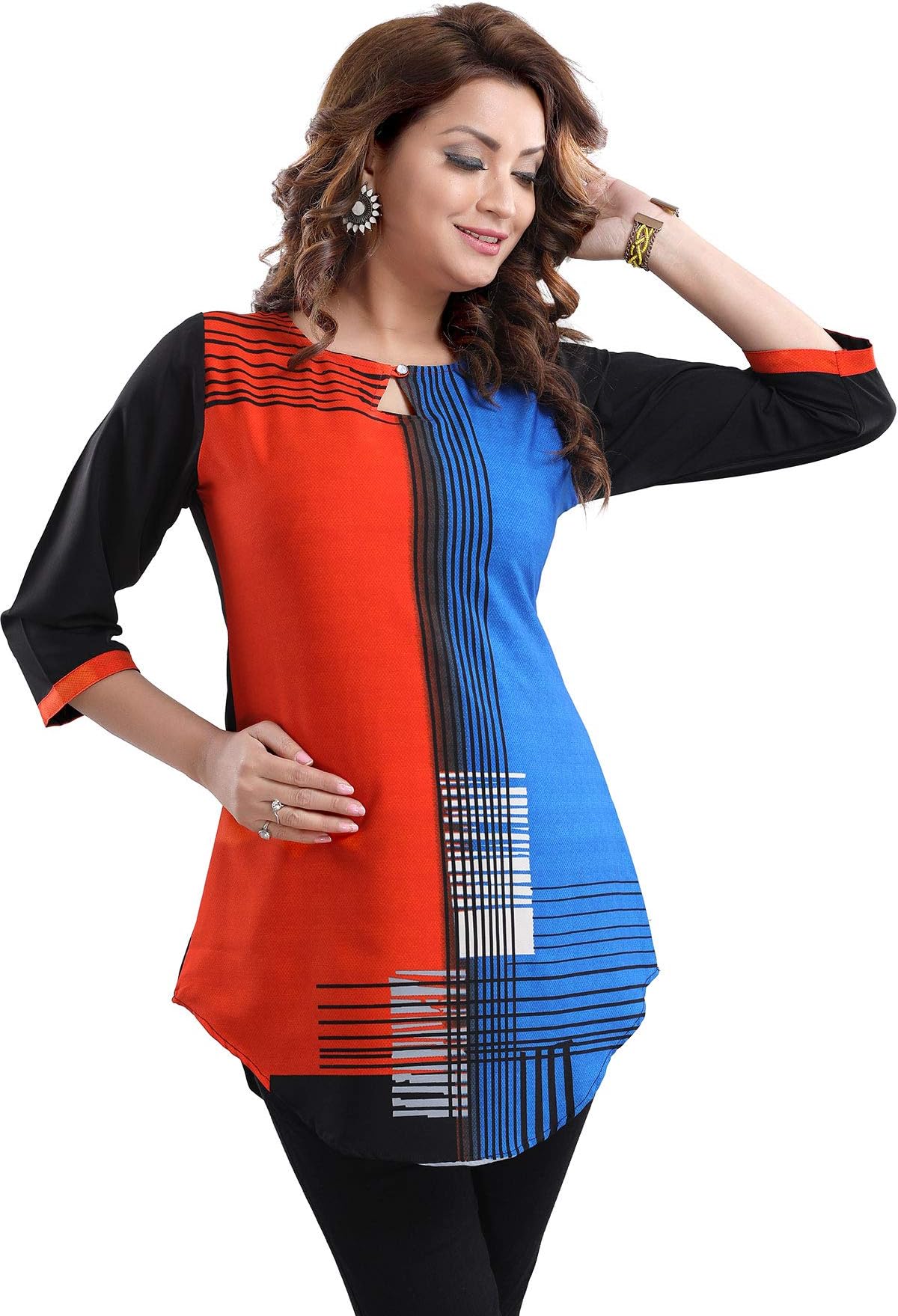 KeshubabaWomen's Polyester Crepe Short Tunic Top | Short Kurti for Jeans for Women