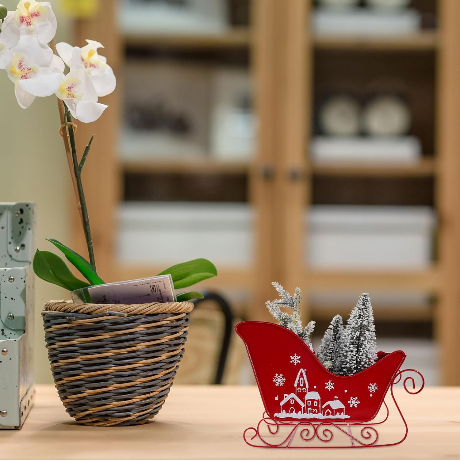 Christmas Sleigh Decoration Medium Tabletop Ornament Christmas Tree Sleigh Home Holiday Decor Festive Xmas Photo Prop