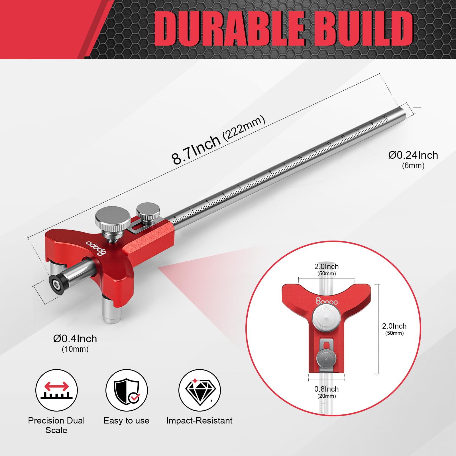 Woodworking Wheel Marking Gauge, Precision Wood Scriber Tool With Cutters, Adjustable Line & Circle Drawing Gauge With Graduated Inch & MM Scale – Metal Carpenter Layout Tool — Amazon image 5
