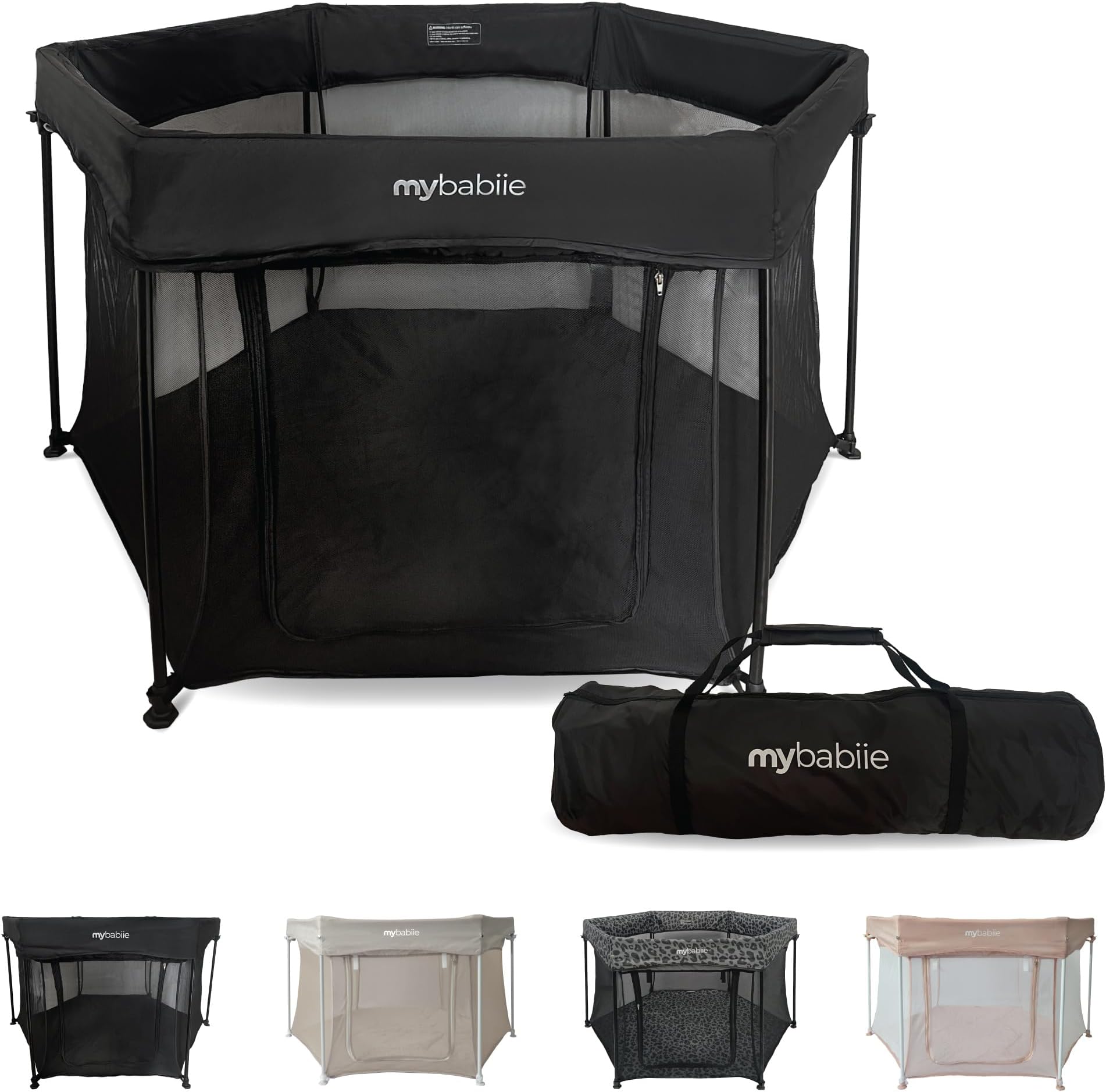 My Babiie Baby Playpen - Lightweight, from Birth to 15kg, Pop-up Playpen Function, Foldable, Travel Bag, Breathable Mesh Sides - Black